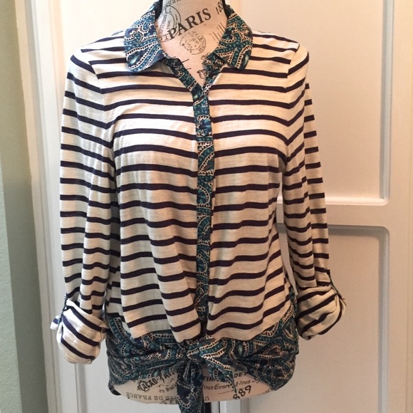 Anthro Postage stamp blue & white striped tunic - Picture 2 of 7